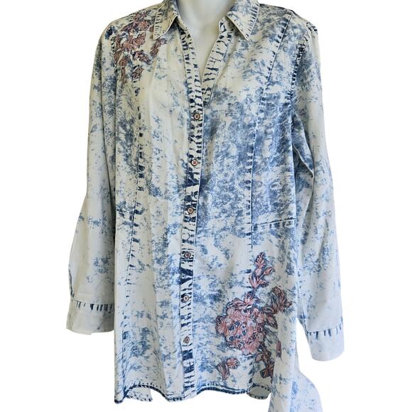 Vintage America Women's Size L Button Up Roll Tab Sleeve Tunic Western - Picture 1 of 14
